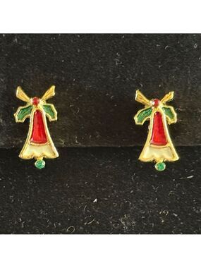 Avon Vintage Gold tone Christmas Bells Clip on Earrings